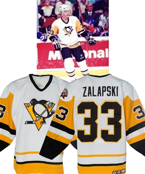 Zarley Zalapskis 1989-90 Pittsburgh Penguins Game-Worn Jersey - Team Repairs! - 41st NHL All-Star Game Patch! 