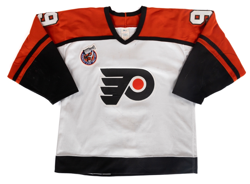 Pelle Eklunds 1992-93 Philadelphia Flyers Game-Worn Jersey - Centennial Patch! - Team Repairs!