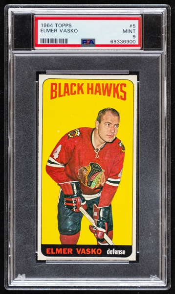 1964-65 Topps Tall Boys Hockey Card #5 Elmer Vasko - Graded PSA MINT 9