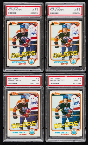 1981-82 Topps PSA-Graded Hockey Cards #16 of HOFer Wayne Gretzky (4) - All Graded PSA MINT 9