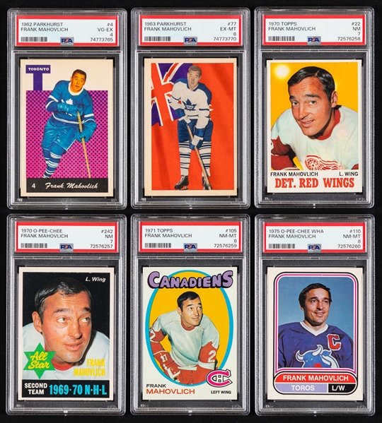 1962-63 to 1975-76 Parkhurst, O-Pee-Chee and Topps PSA-Graded Hockey Cards (6) of HOFer Frank Mahovlich