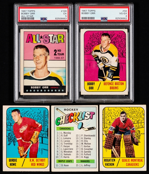 1967-68 Topps Hockey Near Complete Card Set (113/132) with PSA-Graded Cards of HOFer Bobby Orr #92 (PSA 4) and #128 (PSA 5)