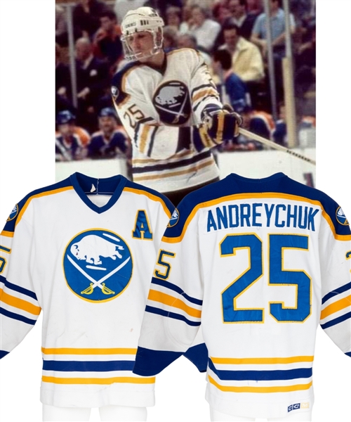 Dave Andreychuks 1986-87 Buffalo Sabres Game-Worn Jersey - Nice Game Wear! - Team Repairs! - Photo-Matched!
