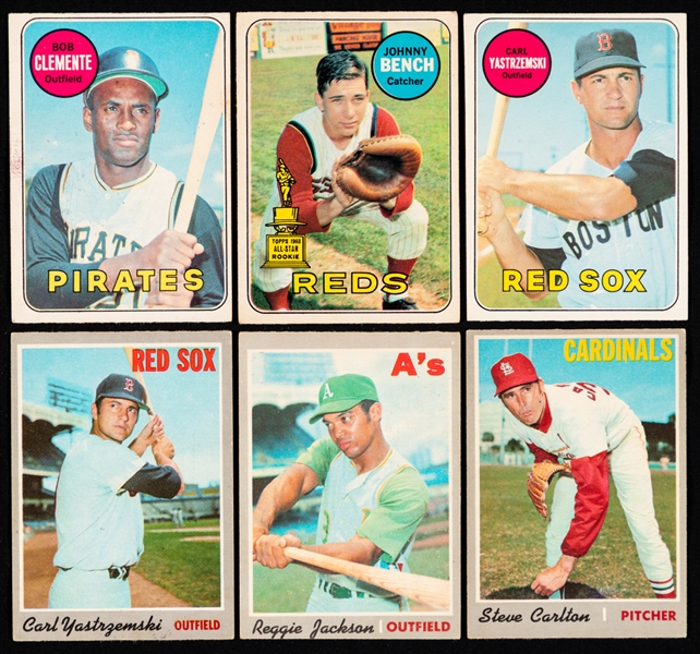 1969 to 1971 O-Pee-Chee Baseball Cards (16) Including HOFers Roberto Clemente, Johnny Bench, Pete Rose, Reggie Jackson, Hank Aaron and Others