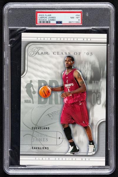 2003-04 Flair Rookie Jumbo Basketball Card #94 LeBron James (336/400) - Graded PSA 8