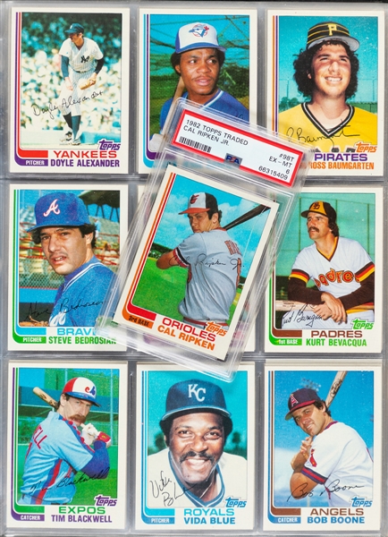 1982 Topps Traded Baseball Complete 132-Card Set Including #98T HOFer Cal Ripken Jr. Rookie (Graded PSA 6) Plus 2006 Topps Sterling Cards (4) Inc. Sterling Moments #CR-HIT10 Iron Man Card (08/10)