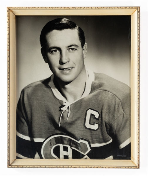 Vintage 1960s Jean Beliveau Montreal Canadiens Signed Framed David Bier Studios Large Portrait Photo (17 1/4" x 21")