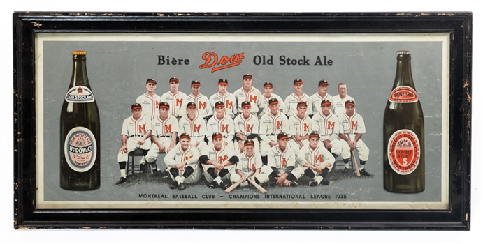 1935 Montreal Royals Baseball Club Framed Dow Beer Advertising Display (16" x 32 1/2")