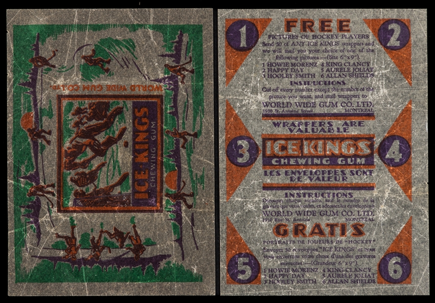 1933-34 World Wide Gum Ice Kings Hockey Wrappers (2) - Includes Both Variations