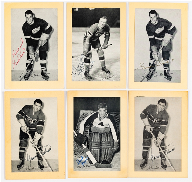 Bee Hive Group 1 (1934-43) and Group 2 (1945-64) Signed Hockey Photos (39) with LOA - Includes Deceased HOFers Bill Cook, Howe (2), M. Richard (2), Dumart, Schmidt, Kennedy, Abel and Others