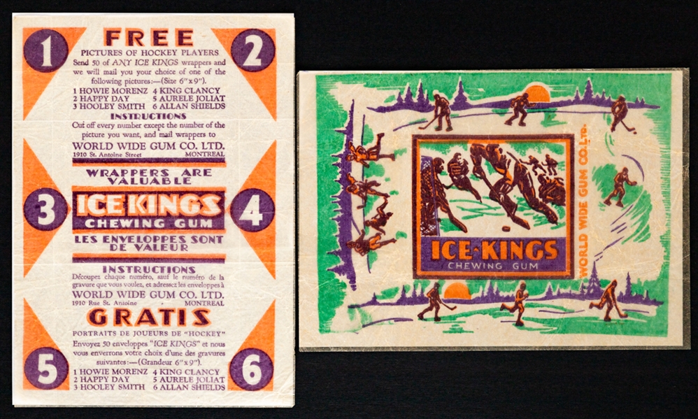 1933-34 World Wide Gum Ice Kings Hockey Wrappers (2) - Includes Both Variations