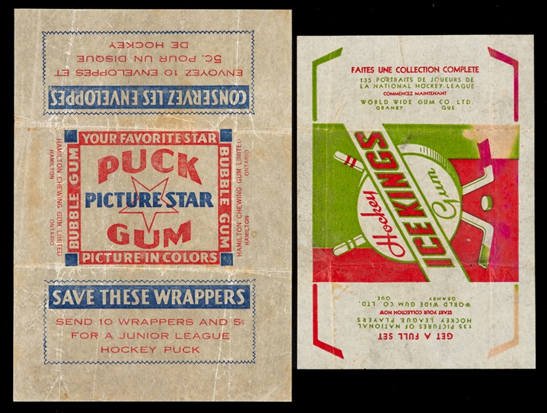 1933-34 Hamilton Chewing Gum and 1937-38 World Wide Gum Hockey Wrappers (2) 