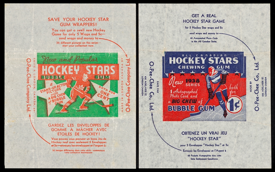 1936-37 O-Pee-Chee Series "D" and 1937-38 O-Pee-Chee Series "E" Hockey Wrappers (2) 