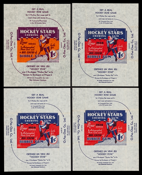 1937-38 O-Pee-Chee Series "E" Hockey Wrappers (4) - Includes Both Variations
