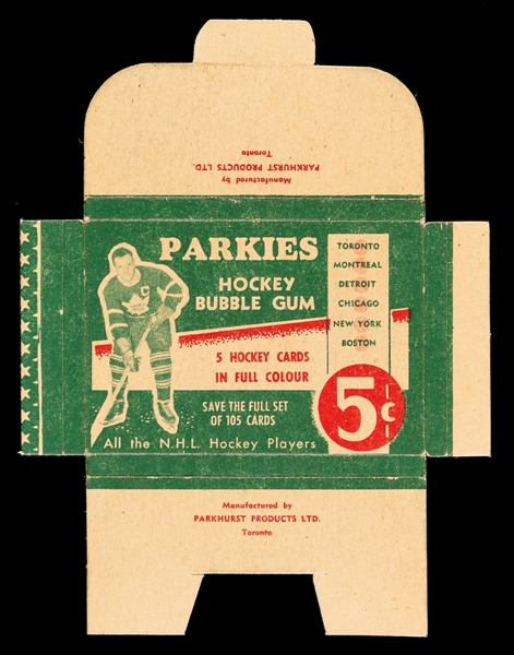 1951-52 Parkhurst Hockey Card Wrapper Box (Green Variation)