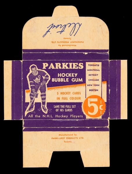 1951-52 Parkhurst Hockey Card Wrapper Box (Purple Variation)