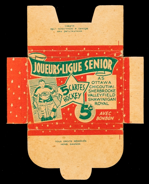 1951-52 Bedard & Donaldson (Laval Dairy) QSHL Hockey Card Wrapper Box 