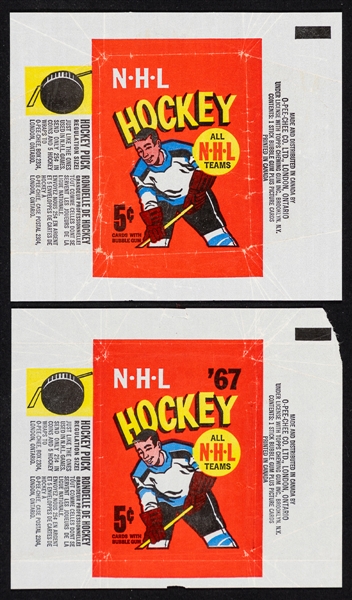 1966-67 Topps Hockey Wrappers (2) - Both Variations - Bobby Orr Rookie Card Year!
