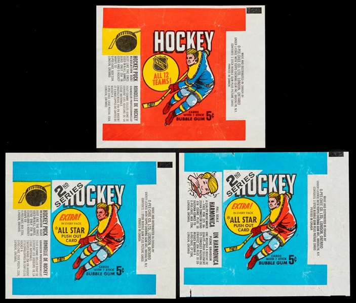1968-69 O-Pee-Chee Series 1 and Series 2 Hockey Wrappers (3) 