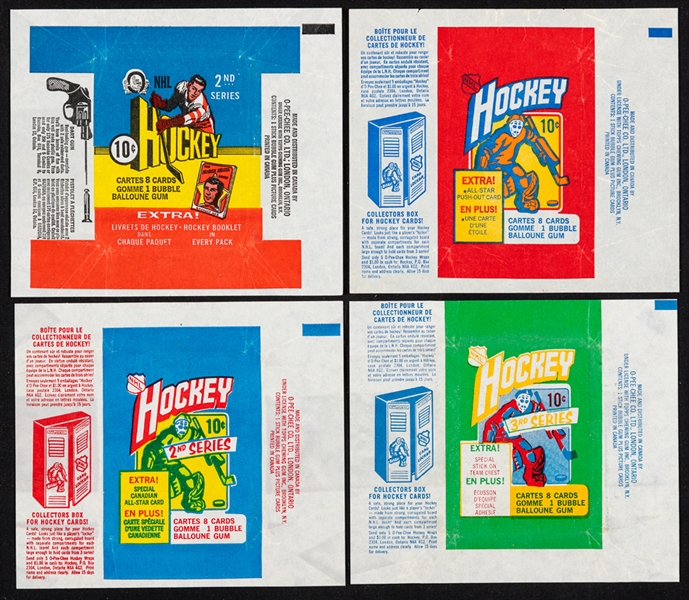 1971-72 (2nd Series) and 1972-73 O-Pee-Chee (1st, 2nd and 3rd Series) Hockey Wrappers (4) 