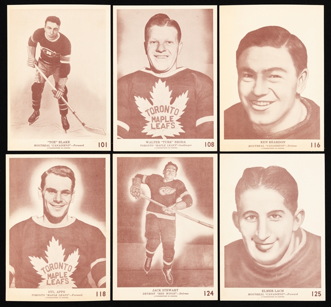 1940-41 O-Pee-Chee V-301-2 Hockey Complete 50-Card Set Including HOFers Blake, Broda (2), Reardon Rookie, Apps (2), Stewart Rookie, Lach Rookie, Bentley Rookie and Schmidt Rookie