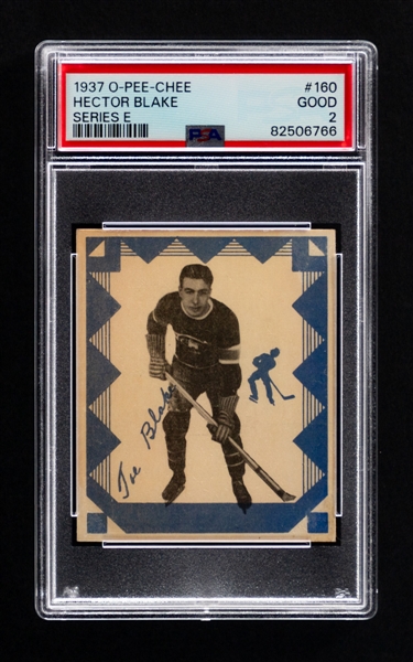 1937-38 O-Pee-Chee Series "E" (V304E) Hockey Card #160 HOFer Toe Blake Rookie - Graded PSA 2