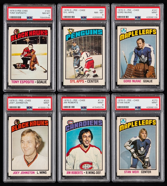 1976-77 O-Pee-Chee PSA Graded High-Grade Hockey Card Collection of 6 Including Tony Esposito - All Graded NM-MT 8 or Higher!