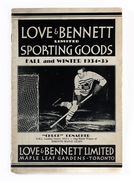 Rare 1934-35 Love & Bennett Maple Leaf Gardens Sporting Goods Catalog with Charlie Conacher (Front) and Happy Day (Reverse) Covers 