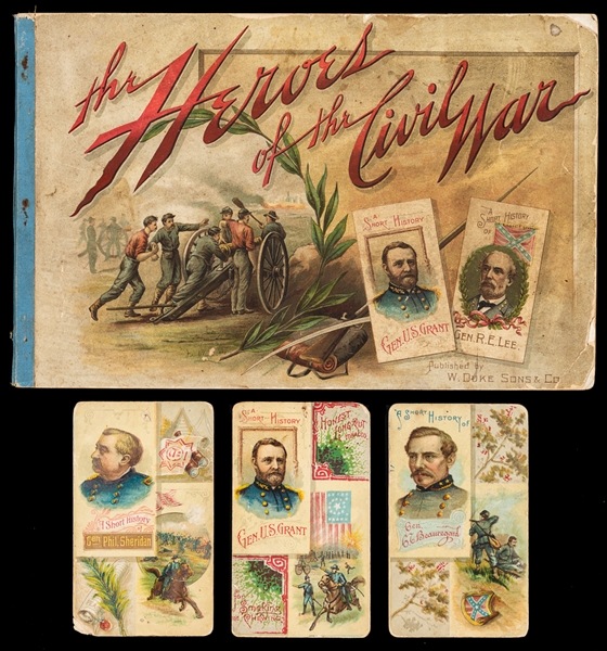 1889 A28 W. Duke Sons & Co "Heroes of the Civil War" Complete Album (Has Images of All 50 Cards from the 1889 N78 Set) Plus 1888 N114 Knapp & Co "Histories of Generals" Cards (3 - Inc. Gen. US Grant)