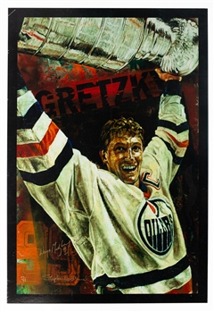 Stephen Hollands "Wayne Gretzky Edmonton Oilers" Gretzky and Holland Dual-Signed Enhanced Giclee on Canvas (97/99) with COA (42" x 28")
