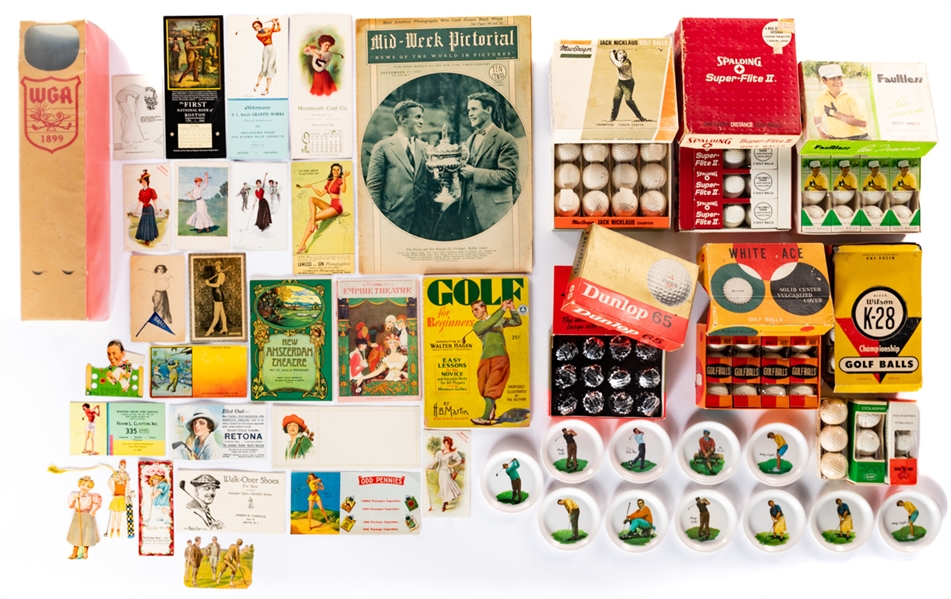 Vintage Golf Memorabilia Collection Inc. Golf Ball Boxes (6) and Vintage Postcards, Blotters and Assorted Other Items