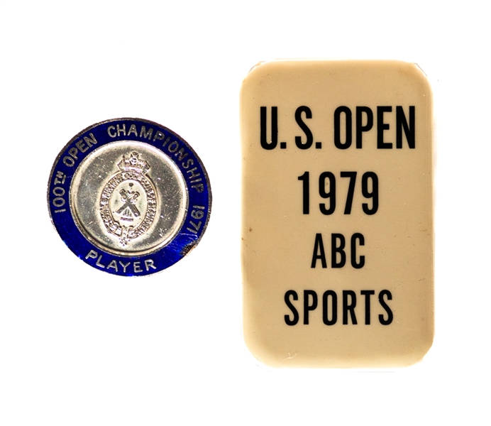 British Open 1971 Player Badge (100th Open at Royal Birkdale won by Lee Trevino) Plus U.S. Open 1979 ABC Sports Pinback Button