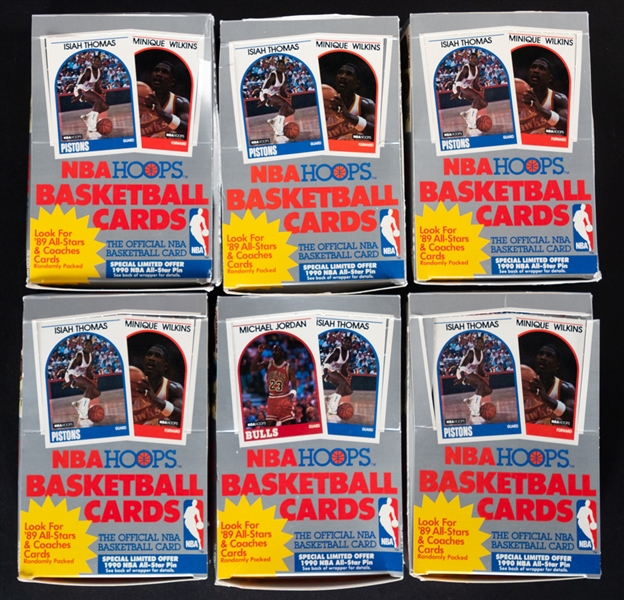 1989-90 NBA Hoops Basketball Series 1 Wax Boxes (6) - 36 Unopened Packs per Box