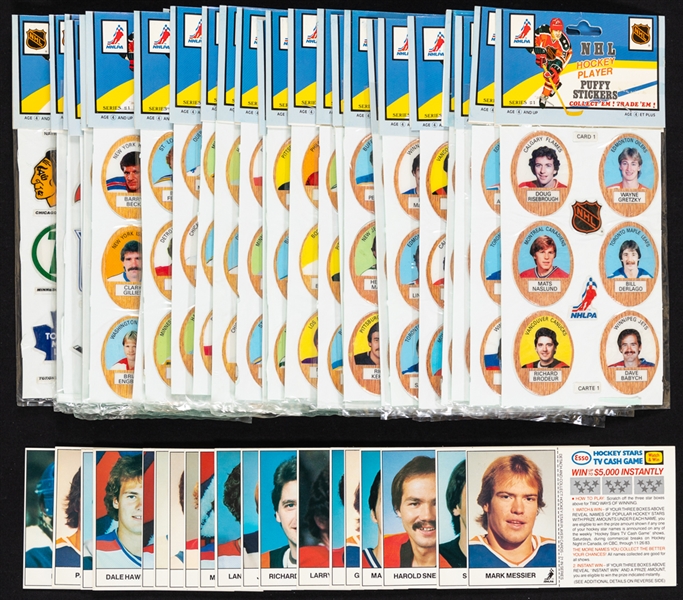 1980s Oddball Hockey Sets Collection Including 1983-84 Funmate Puffy Stickers Sets (2), 1983-84 Esso Hockey Stars Unscratched Sets (2) and 1983-84 McDonalds Hockey Stickers Sets (2)