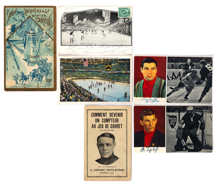 Vintage Hockey/Winter Sports Ephemera Collection of 12 including 1925 Draper-Maynard Booklet with Joe Malone and Vintage Russian Tretiak and Kharlamov Postcards 
