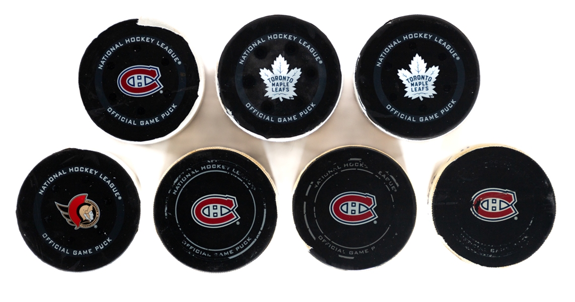 Los Angeles Kings, San Jose Sharks, Anaheim Ducks and Tampa Bay Lightning 2013 to 2022 Game-Used Goal Puck Collection of 7 - All With COAs! 