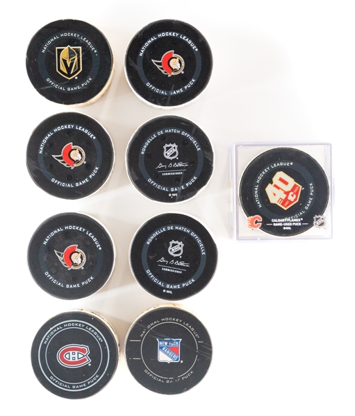 2011 to 2022 Game-Used Goal Puck Collection of 10 Including Kadri, Van Riemsdyk, Spezza, Zacha and More - Most with COAs! 