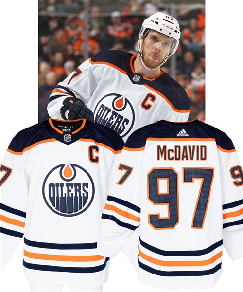 Connor McDavids 2021-22 Edmonton Oilers Game Worn Captains Jersey with Team LOA - Art Ross Trophy Winning Season! – Nice Game Wear! - Numerous Photo-Matches!
