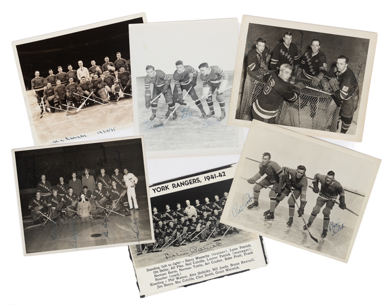 New York Rangers Signed and Multi-Signed New York Rangers Photos (5) Including Deceased HOFers Lester Patrick, Neil Colville and the Cook Bros from the E. Robert Hamlyn Collection