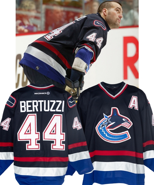 Todd Bertuzzis 2003-04 Vancouver Canucks Game-Worn Alternate Captains Jersey with Team LOA - Photo-Matched!