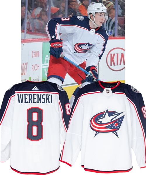 Zach Werenskis 2018-19 Columbus Blue Jackets Game-Worn Jersey with LOA
