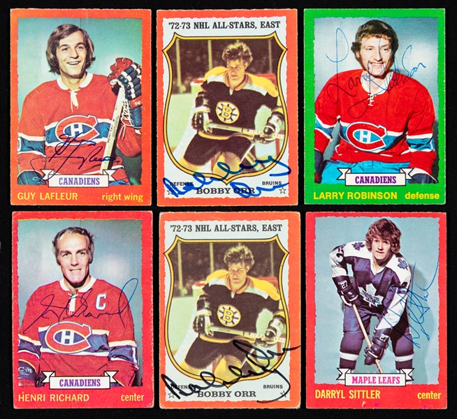 1973-74 O-Pee-Chee Hockey Signed Hockey Cards (112) Including Bobby Orr (2), Guy Lafleur, Bill Barber Rookie, Bob Nystrom Rookie (2), Larry Robinson Rookie and Numerous HOFers