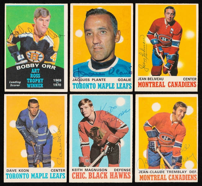 1970-71 O-Pee-Chee Hockey Signed Hockey Cards (110) Including Jacques Plante, Bobby Orr, Bobby Clarke Rookie, George Armstrong and Numerous HOFers