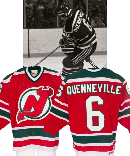 Joel Quennevilles 1982-83 New Jersey Devils Inaugural Season Game-Worn Jersey with LOA