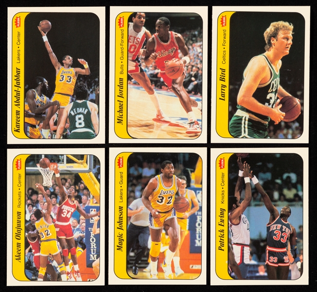 1986-87 Fleer Basketball Complete 11-Sticker Set Including #8 HOFer Michael Jordan Rookie