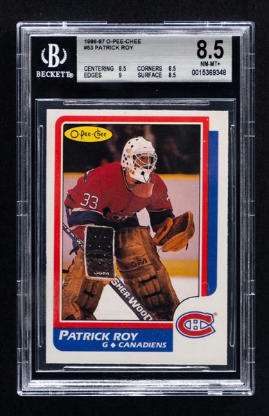 1986-87 O-Pee-Chee Hockey Card #53 HOFer Patrick Roy Rookie - Graded Beckett 8.5