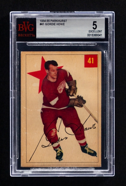 1954-55 Parkhurst Hockey Card #41 HOFer Gordie Howe - Graded Beckett 5