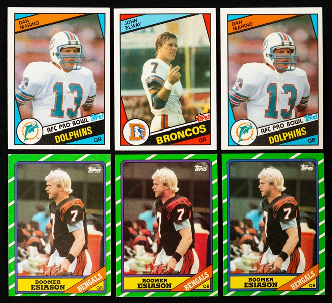 1984 Topps Football Card #123 HOFer Dan Marino Rookie (2) and #63 HOFer John Elway Rookie Plus Plus 1986 Topps Football Card #255 Boomer Esiason Rookie (50)