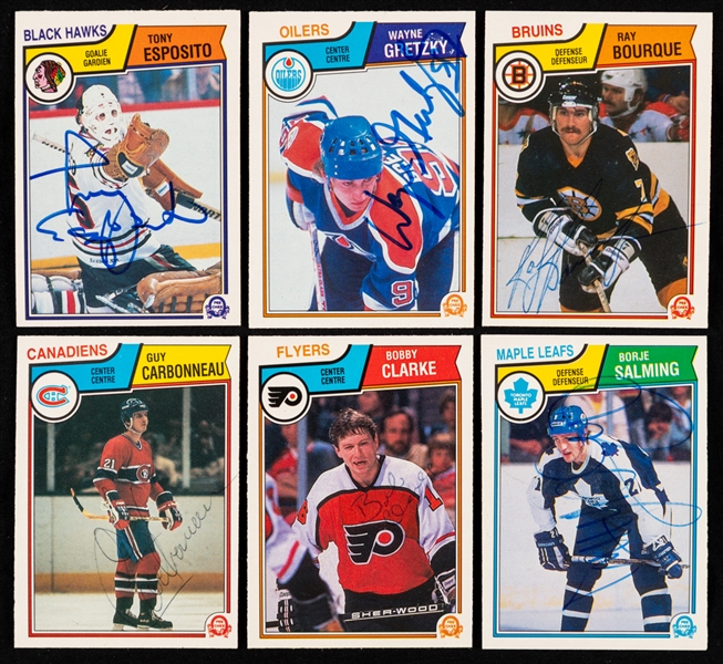 1983-84 O-Pee-Chee Hockey Signed Hockey Cards (350+) Including Wayne Gretzky, Bourque, Carbonneau, Gainey, T. Esposito, Robinson, Clark, Salming and Numerous HOFers