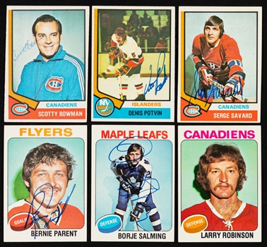 1974-75 and 1975-76 Topps Hockey Signed Hockey Cards (179) Including Scotty Bowman Rookie, Denis Potvin Rookie, Borje Salming, Bernie Parent and Numerous HOFers